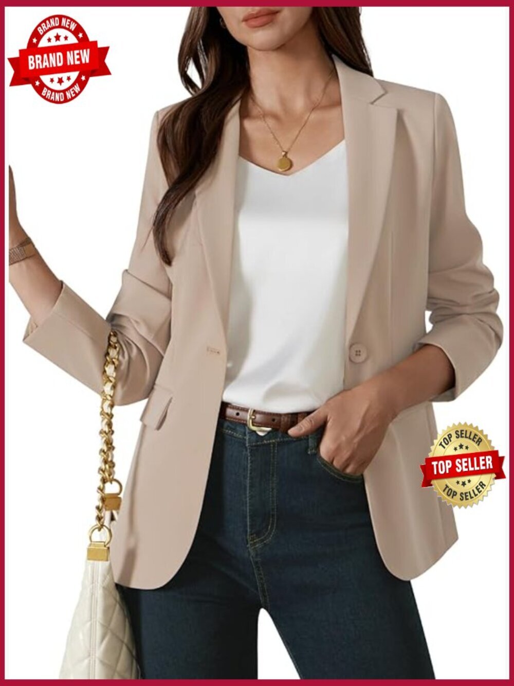 One Button Blazer Open Front Long Sleeve Work Suit Jacket Business Office